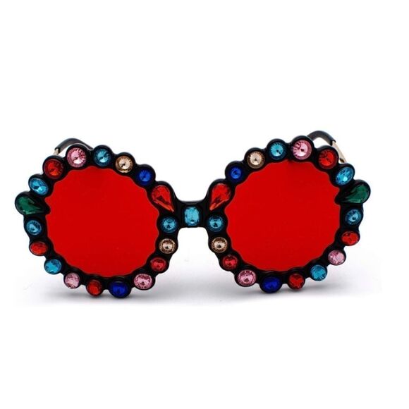 Crystal Women Big Rhinestone Sunglasses Oversized Round - Picture 2 of 5